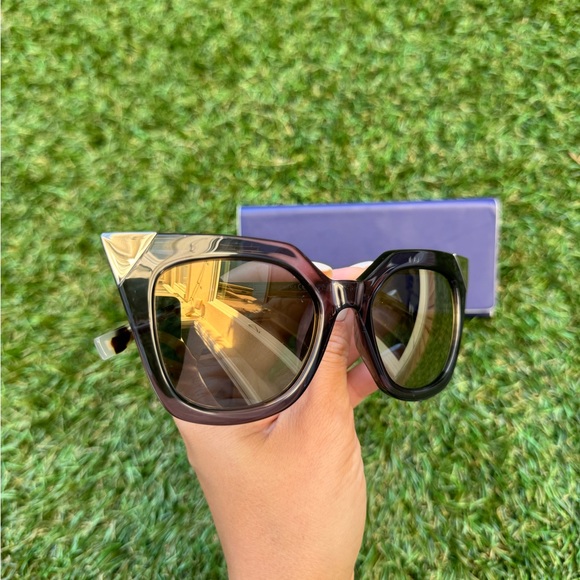 FENDI IRIDIA 52MM FF0060/S MIRRORED CAT EYE BLUE YELLOW METALLIC SUNGLASSES - Picture 3 of 13